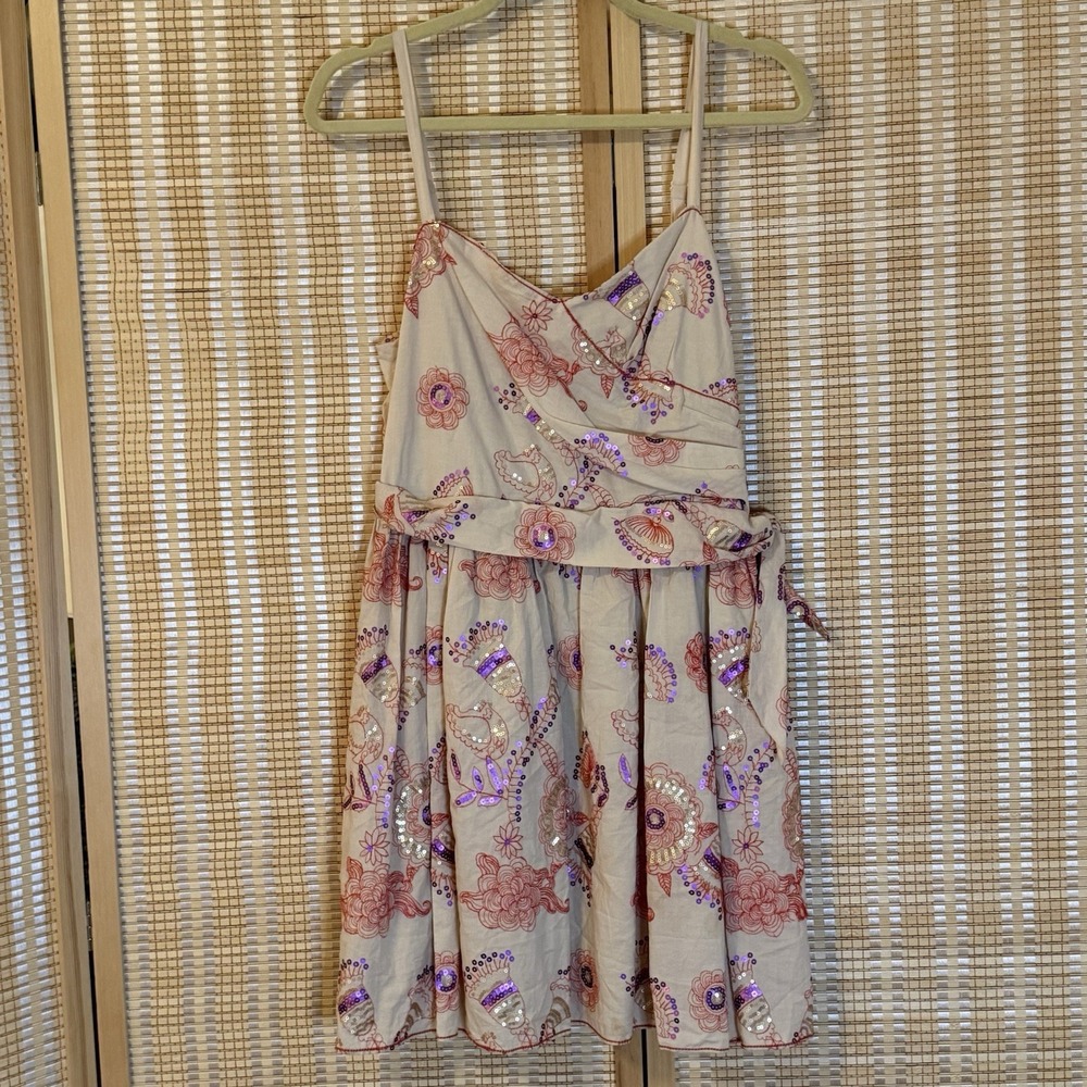 Chelsea & Violet Womens L Dress Fit Flare Mini Embroidered Floral Fairycore Boho